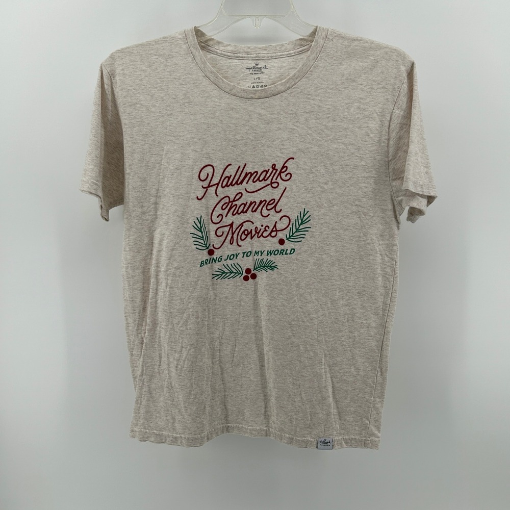 Hallmark Channel Movies Bring Joy To My World Beige Graphic‎ T-Shirt L Christmas
